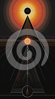 a poster with an image of a pyramid and sun