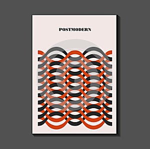 Poster inspired postmodern of vector abstract dynamic symbols with bold geometric shapes, photo