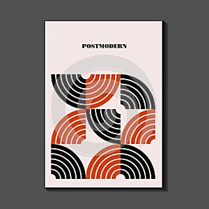 Poster inspired postmodern of vector abstract dynamic symbols with bold geometric shapes, photo