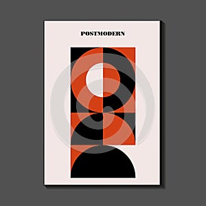 Poster inspired postmodern of vector abstract dynamic symbols with bold geometric shapes, photo