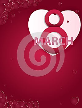 Poster International Happy Women`s Day 8 March Heart Shape Greeting card Vector Illustration