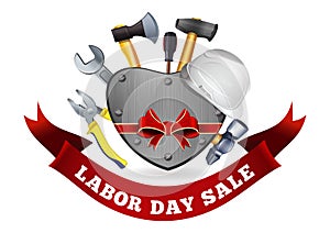 Poster with iron hear and tools for Labor Day