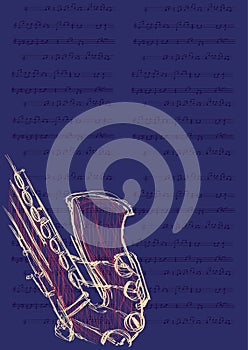Poster for the jazz festival, saxophone and music notes. Vector illustration.
