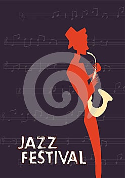 Poster for jazz music festival or concert. The musician plays the saxophone.
