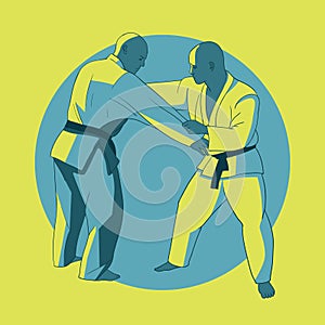 Poster with jiu-jitsu fighters. photo