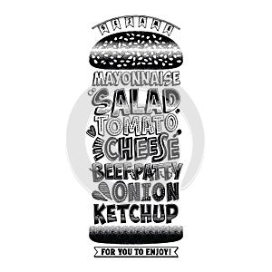 Poster lettering Burger. Hand drawn typography poster. Inspirational typography.