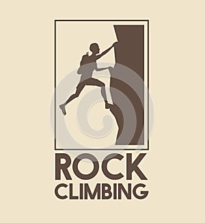 Poster logo silhouette man climbing on a rock mountain