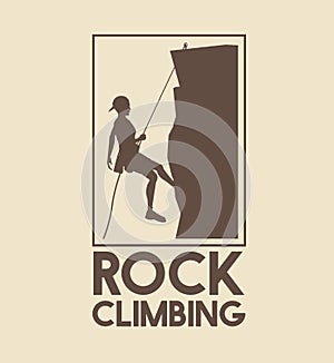 Poster logo silhouette man mountain descent rock climbing