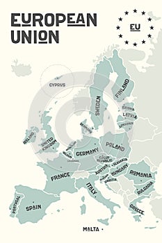 Poster map of the European Union with country names