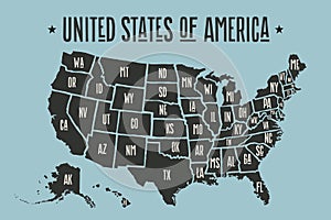 Poster map United States of America with state names photo