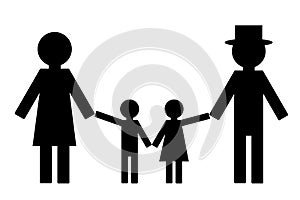Poster with a married couple and children, a symbol of a happy marriage and prosperity. Vector EPS10