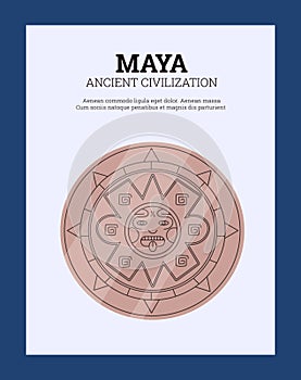 Poster about Maya ancient civilization flat style, vector illustration