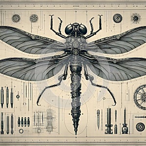 Poster of a mechanical dragonfly.