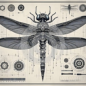 Poster of a mechanical dragonfly.