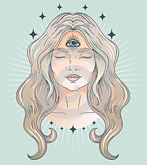 Poster with meditative woman with third eye