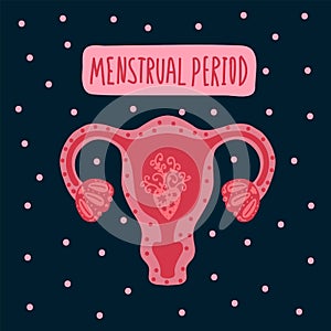 Poster menstruation female period. Feminist menstrual female illustration.