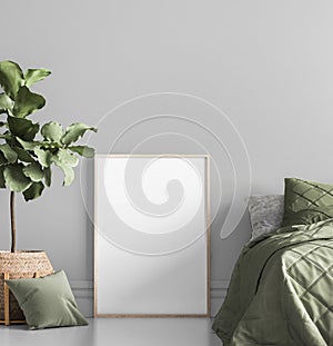 Poster mock up in contemporary home decoration, Scandi bedroom design