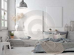 Poster mock up in rustic home interior, Scandinavian lifestyle concept