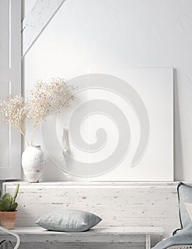 Poster mock up in rustic home interior, Scandinavian lifestyle concept