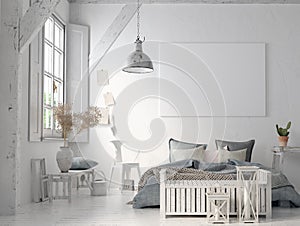 Poster mock up in rustic home interior, Scandinavian lifestyle concept