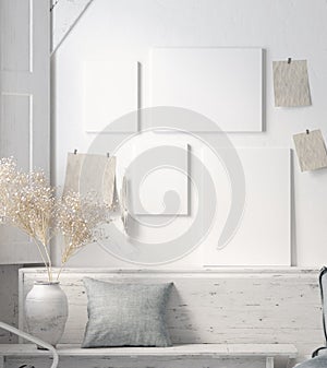 Poster mock up in rustic home interior, Scandinavian lifestyle concept