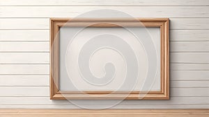 Poster mockup with light wooden frame on the wall