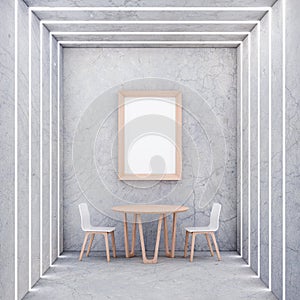 Poster Mockup with Two wooden chairs and table in modern interior