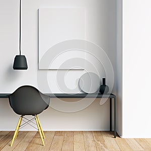 Poster Mockup on White Wall with Interior Decorations