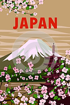 Poster mountain Japan Fuji travel vintage