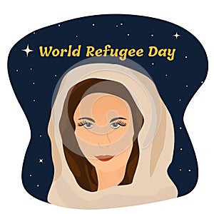 Poster with muslim girl for the world refugee day