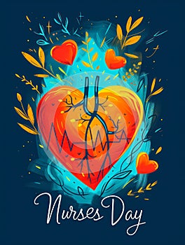 Poster of National Nurses Day with a heart and ECG line, celebrating the dedication and compassion of nursing professionals