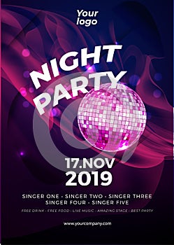 Poster Night party club disco ball template background template