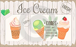 Poster, one-page menu, ice cream placemat.