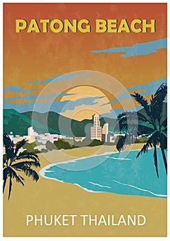 Poster of Patong beach. Phuket. Thailand. Retro style.