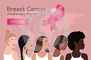 Poster with pink ribbon and diverse girls