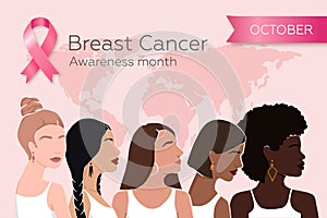 Poster with pink ribbon and diverse girls