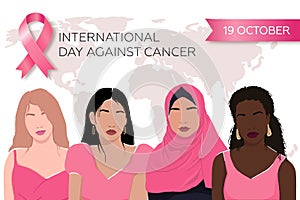 Poster with pink ribbon and diverse women