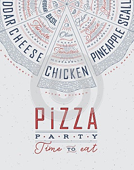 Poster pizza party blue color