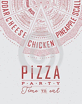 Poster pizza party red color