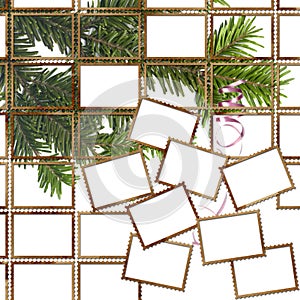 Poster with postage stamps and christmas tree