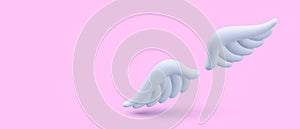 Poster with realistic angel wings on pink background with shadow