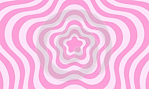 Poster with repeating pink flowers in trendy girly 2000s design. Groovy psychedelic pattern in y2k style. Cute vector