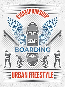Poster in retro style for skateboarding championship. Vector design template with place for your text