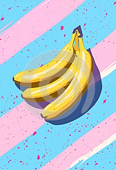 Poster with ripe bananas on vibrant modern background