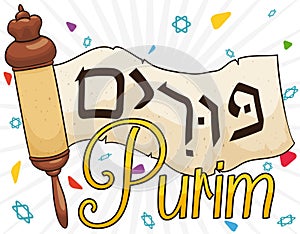 Traditional Megillah or Scroll of Esther for Purim Celebration, Vector Illustration photo