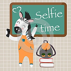 Poster selfie time with zebra - vector illustration, eps