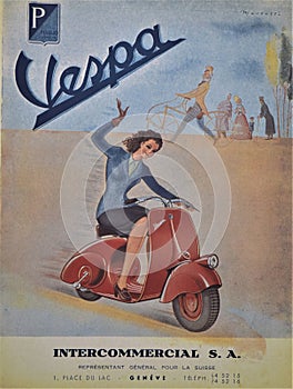 Poster, from the sixties, which advertises the Vespa scooter inside the Piaggio museum.