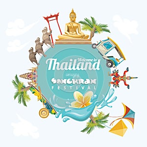 Poster of Songkran Festival in Thailand. Thai holidays.