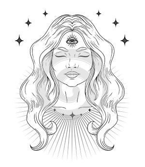 Poster with spiritual woman with third eye