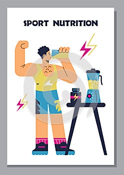 Poster about sport nutrition flat style, vector illustration